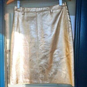 Club Monaco 100% Gold LEATHER Pencil Skirt Metallic Women’s Size 8 NWOT